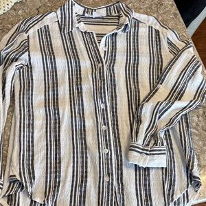 Jane and Delancey Black and White Striped Button Down Shirt